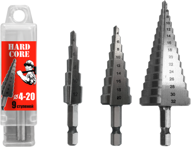 Сверло по металлу шаговое 4-32мм (15 ступ.) "Hardcore" 142432