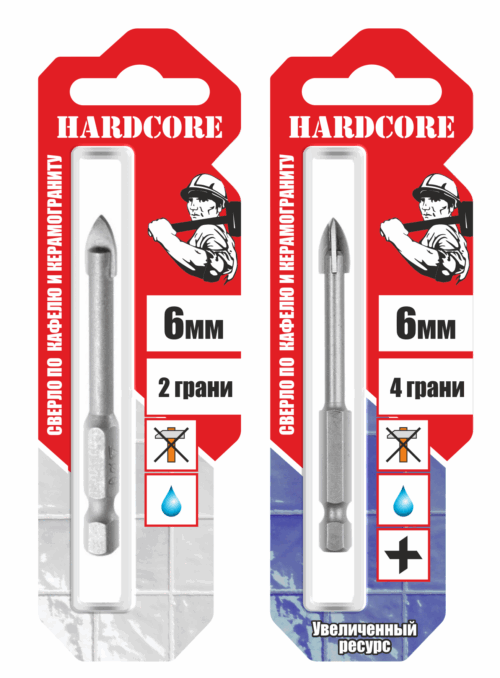 Сверло по керамграниту и керам.плитке 6мм (4 грани) "Hardcore"151006