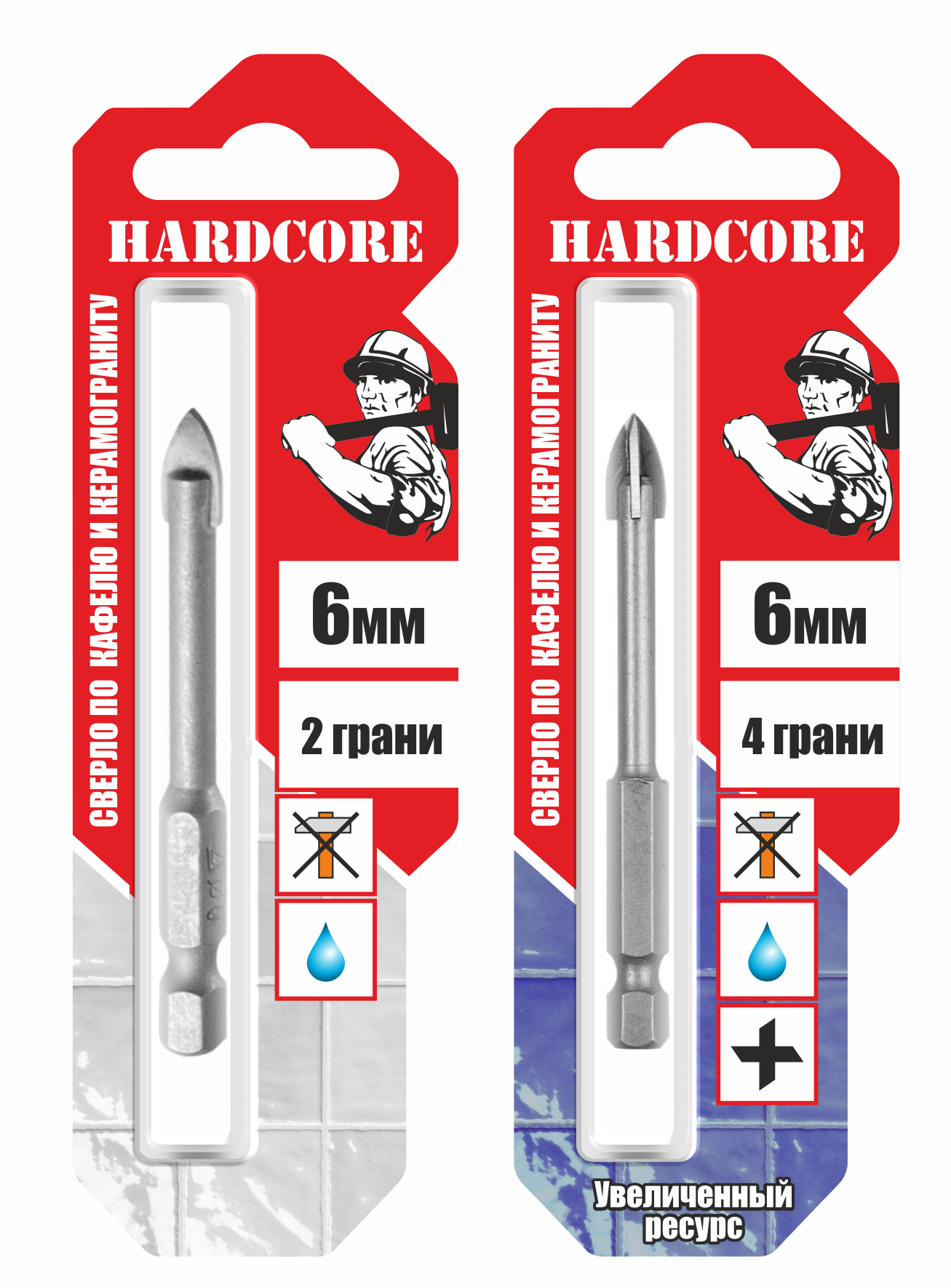 Сверло по керамграниту и керам.плитке 6мм (4 грани) "Hardcore"151006