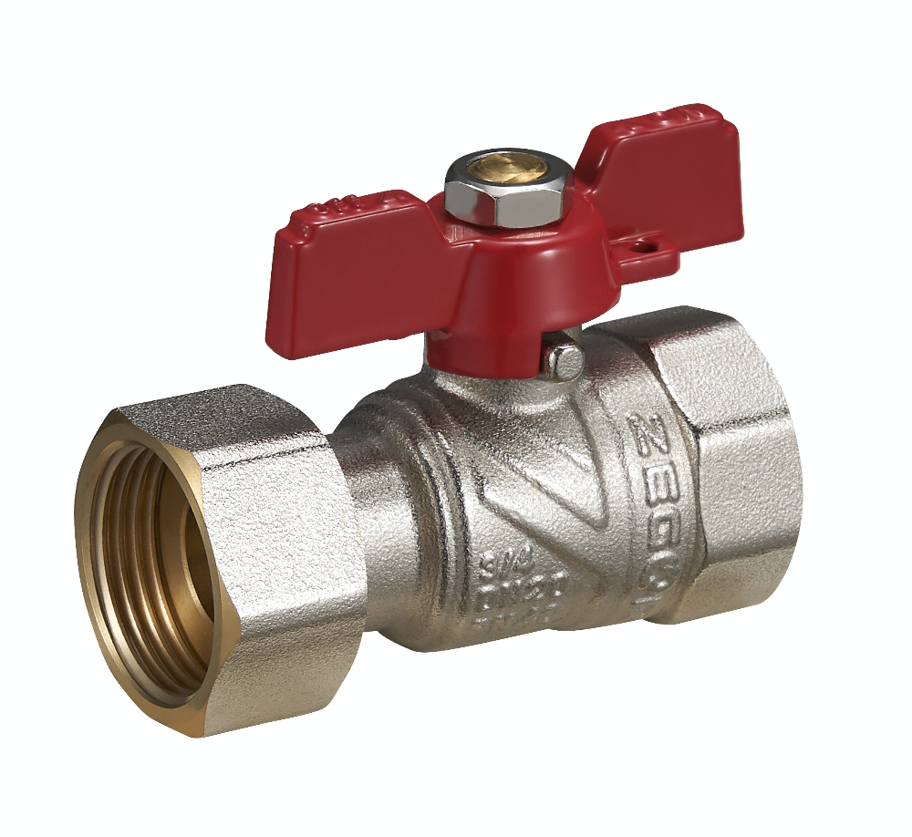 FUB11,Кран шар, прямой латунный 1/2" (CW617N) полнопрох с накидной гайкой бабочка  Г-Г (уп 150/25)