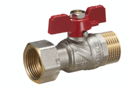 FUN11,Кран шаровый прямой латунный 1/2" (CW617N) полнопрох с накидной г бабочка (БГШ) (150/25)