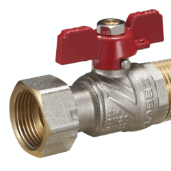 FUN11,Кран шаровый прямой латунный 1/2" (CW617N) полнопрох с накидной г бабочка (БГШ) (150/25)