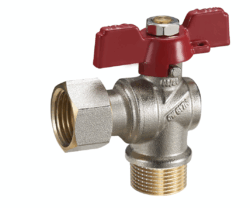 FNL11, Кран шар угловой латунный 1/2" (CW617N) полнопрох с накидной гайкой бабочка  Г-Ш (уп 120/20)