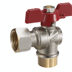 FNL11, Кран шар угловой латунный 1/2" (CW617N) полнопрох с накидной гайкой бабочка  Г-Ш (уп 120/20)