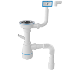 Сифон для мойки M104-7, вып 3 1/2, с отв для СМ,прямоугольный перелив, винт 25 мм