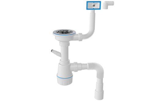 Сифон для мойки M104-7, вып 3 1/2, с отв для СМ,прямоугольный перелив, винт 25 мм