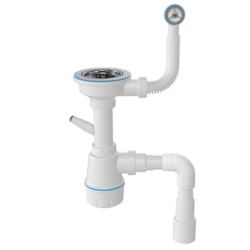 Сифон для мойки M104-8, вып 3 1/2, с отв для СМ, круглый перелив,винт 45 мм