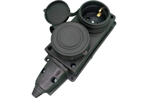 Bull Розетка 2-х местная каучуковая с заземлением с крышкой 338003-1