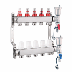 QS-1864, Коллекторный блок с КОНЦЕВЫМИ эл,расходомерами НЕРЖ. 1" х 3/4" 6 выходов