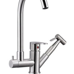 JAT18-A094,см-ль для кух. мойки с пов. круглым изливом,крепление гайка-втулка, материал  нерж. cталь