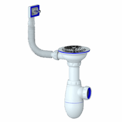 B410 CИФОН ДЛЯ МОЙКИ С ВЫП 3 1/2" на (Ø 40) И ПРЯМОУГОЛЬНЫМ ПЕРЕЛИВОМ, без отвода (уп 35 шт)