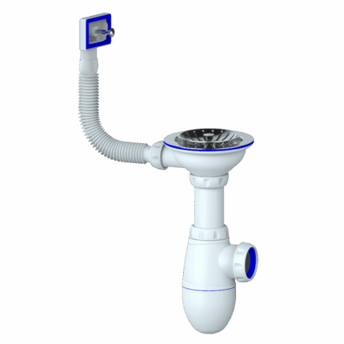 B410P CИФОН ДЛЯ МОЙКИ С ВЫПУСКОМ 3 1/2"(Ø 40) И ПРЯМОУГОЛЬНЫМ ПЕРЕЛИВОМ, без отвода (уп 35 шт)