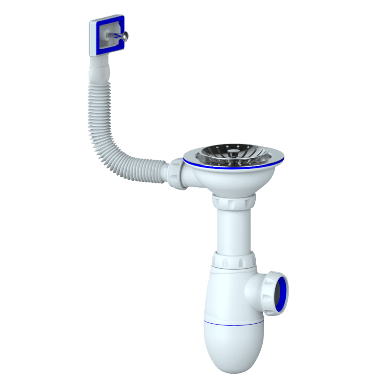 B410P CИФОН ДЛЯ МОЙКИ С ВЫПУСКОМ 3 1/2"(Ø 40) И ПРЯМОУГОЛЬНЫМ ПЕРЕЛИВОМ, без отвода (уп 35 шт)