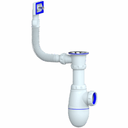 B420 CИФОН ДЛЯ МОЙКИ С ВЫПУСКОМ 1 1/2 И ПРЯМОУГОЛЬНЫМ ПЕРЕЛИВОМ, без отвода (уп 40)