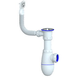 B421 CИФОН ДЛЯ МОЙКИ С ВЫПУСКОМ 1 1/2 И КРУГЛЫМ ПЕРЕЛИВОМ, без отвода (уп 40 шт)