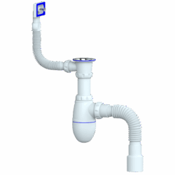 B422 CИФОН ДЛЯ МОЙКИ С ВЫП 1 1/2 (Ø 40) винт 6*40 ПРЯМОУГОЛЬНЫМ  ПЕР, с отв Ø40×Ø40/50 (уп 35 шт)
