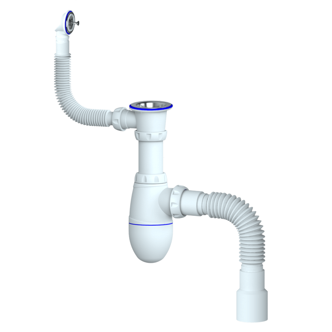B423 CИФОН ДЛЯ МОЙКИ С ВЫП 1 1/2 (Ø 40) винт 6*40 КРУГЛЫМ  ПЕР, с отв Ø40×Ø40/50 (уп 35 шт)