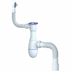 B423 CИФОН ДЛЯ МОЙКИ С ВЫП 1 1/2 (Ø 40) винт 6*40 КРУГЛЫМ  ПЕР, с отв Ø40×Ø40/50 (уп 35 шт)