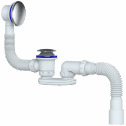 S122E СИФОН ДЛЯ ВАННЫ и ГЛ поддона easyopen С ПЕРЕЛИВОМ  С Н/Ж ЧАШКАМИ С ГИБКИМ отводом (30 шт)