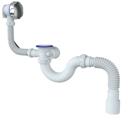 S103 СИФОН ДЛЯ ВАННЫ и ГЛ поддона АВТОМАТ прямоточный С ПЕР С Н/Ж ЧАШКАМИ С ГИБКИМ отв (уп 25 шт)