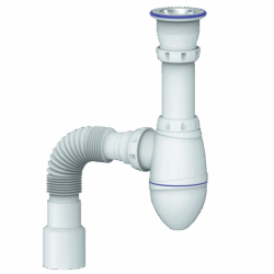 A220 CИФОН ДЛЯ ТЮЛЬПАНА, УМЫВАЛЬНИКА С ПРИКРУЧИВАЮЩИМСЯ ВЫП 1 1/2  И ГИБКИМ СОЕД Ø40х40/50 (уп 40)