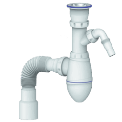 A320V CИФОН ДЛЯ ТЮЛЬПАНА, УМЫВАЛЬНИКА С ПРИКРУЧИВАЮЩИМСЯ ВЫП 1 1/2  С ВЫХ ПОД СМ И гофрой (уп 35 шт)