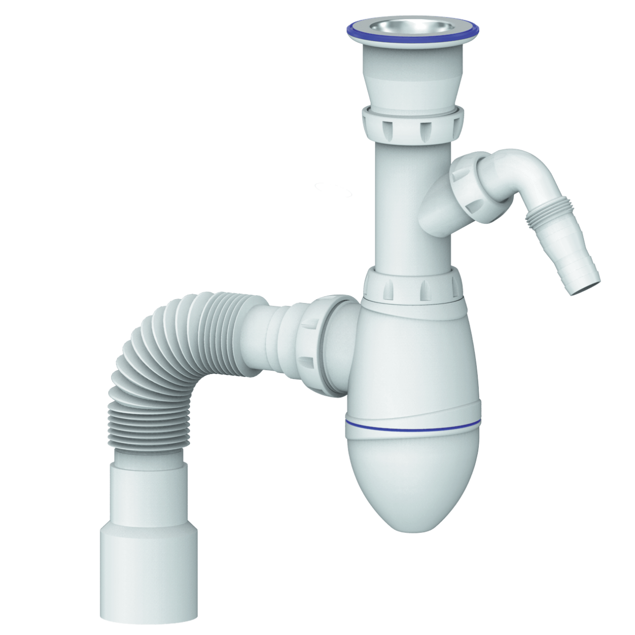 A320V CИФОН ДЛЯ ТЮЛЬПАНА, УМЫВАЛЬНИКА С ПРИКРУЧИВАЮЩИМСЯ ВЫП 1 1/2  С ВЫХ ПОД СМ И гофрой (уп 35 шт)