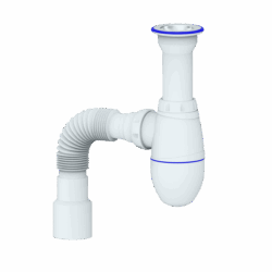 B120 CИФОН ДЛЯ МОЙКИ С ЛИТЫМ ВЫПУСКОМ 1 1/2  И С ГИБКИМ СОЕДИНЕНИЕМ д.40 х 40/50 (уп 40 шт)
