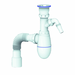 B320V CИФОН ДЛЯ МОЙКИ С ПРИКРУЧИВАЮЩИМСЯ ВЫПУСКОМ 1 1/2  С ВЫХ ПОД СТИРАЛКУ И ГИБКИМ СОЕД (уп 35 шт)