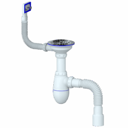 B425 CИФОН ДЛЯ МОЙКИ С ВЫП  3 1/2" на (Ø 40) И ПРЯМОУГОЛЬНЫМ ПЕР,С ГИБКИМ СОЕД (уп 30 шт)