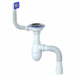 B425P CИФОН ДЛЯ МОЙКИ С ВЫП 3 1/2"(Ø 40) С ПРЯМОУГ ПЕР  И ГИБКИМ СОЕД Ø40х40х50 (уп 30 шт)
