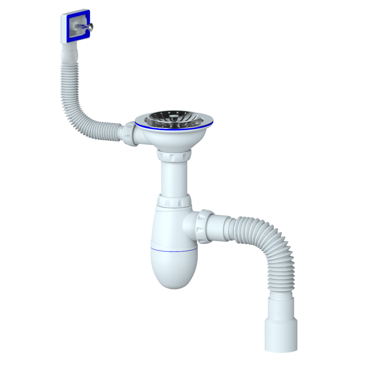 B425P CИФОН ДЛЯ МОЙКИ С ВЫП 3 1/2"(Ø 40) С ПРЯМОУГ ПЕР  И ГИБКИМ СОЕД Ø40х40х50 (уп 30 шт)