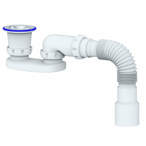 G22 CИФОН ДЛЯ ДУШЕВОГО ПОДДОНА С ПРИКРУЧИВАЮЩИМСЯ ВЫПУСКОМ 1 1/2 И ГИБКИМ СОЕД д.40х40/50 40 (уп 50)