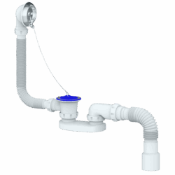 S12 CИФОН ДЛЯ ВАННЫ И ГЛУБОКОГО ПОДДОНА С ПЕРЕЛИВОМ И ГИБКИМ СОЕД д.40х 40/50 400мм (уп 35 шт)