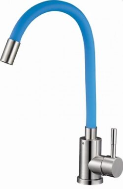EZA4-F090 BU,см-ль для кух. мойки с пов. гибким голубым цветным изливом, картридж ø35, материал нерж