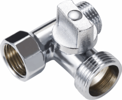 FZ55,Кран шаровый тройной для подкл. сантех приборов 1/2"х3/4"х1/2" латунный хром (уп 72/1)