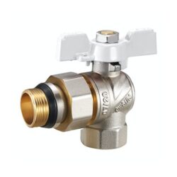 FAOL11,Кран-американка угловой шар латунный 1/2" (CW617N) полнопрох с полусгоном и антипр (уп 90/15)