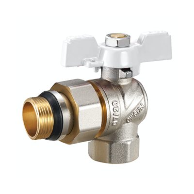 FAOL12,Кран-американка угловой шар латунный 3/4" (CW617N) полнопрох с полусгоном и антипр (уп 60/15)