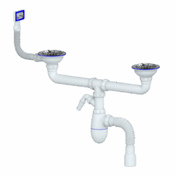 B730V  Сифон для двойной мойки ун вып  3 1/2" (Ø40)Ø 115, винт, шток, ручка -латунь, (уп 15 шт)