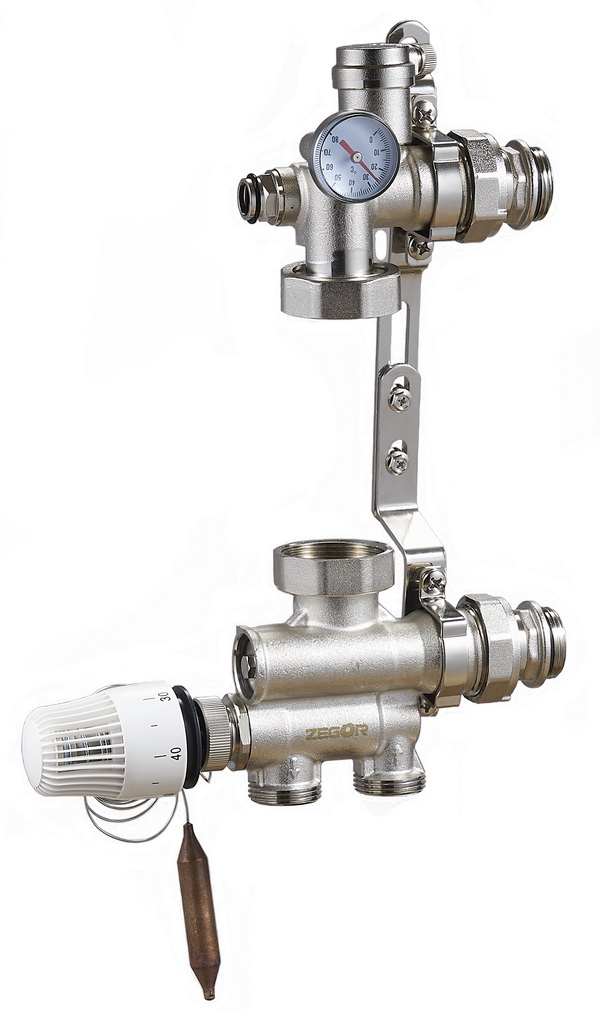 QS-6402,Насосно-смесительный узел с нижним подводом, материал корпуса латунь (уп 6/1)