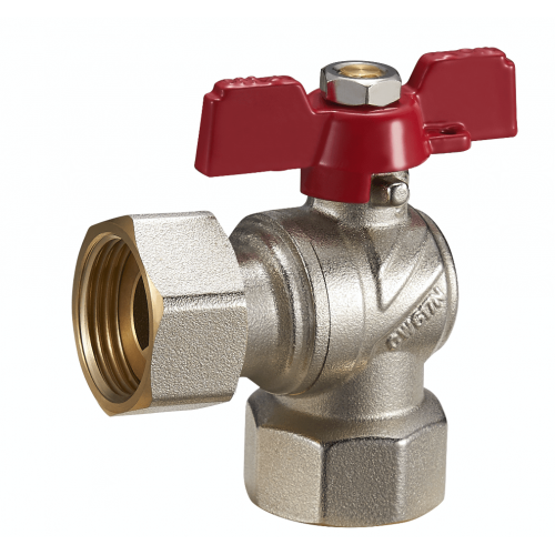 FUBL12,Кран шар угловой латунный 3/4" (CW617N) полно проходной с нак. гайкой баб. БГГ (уп 90/15)