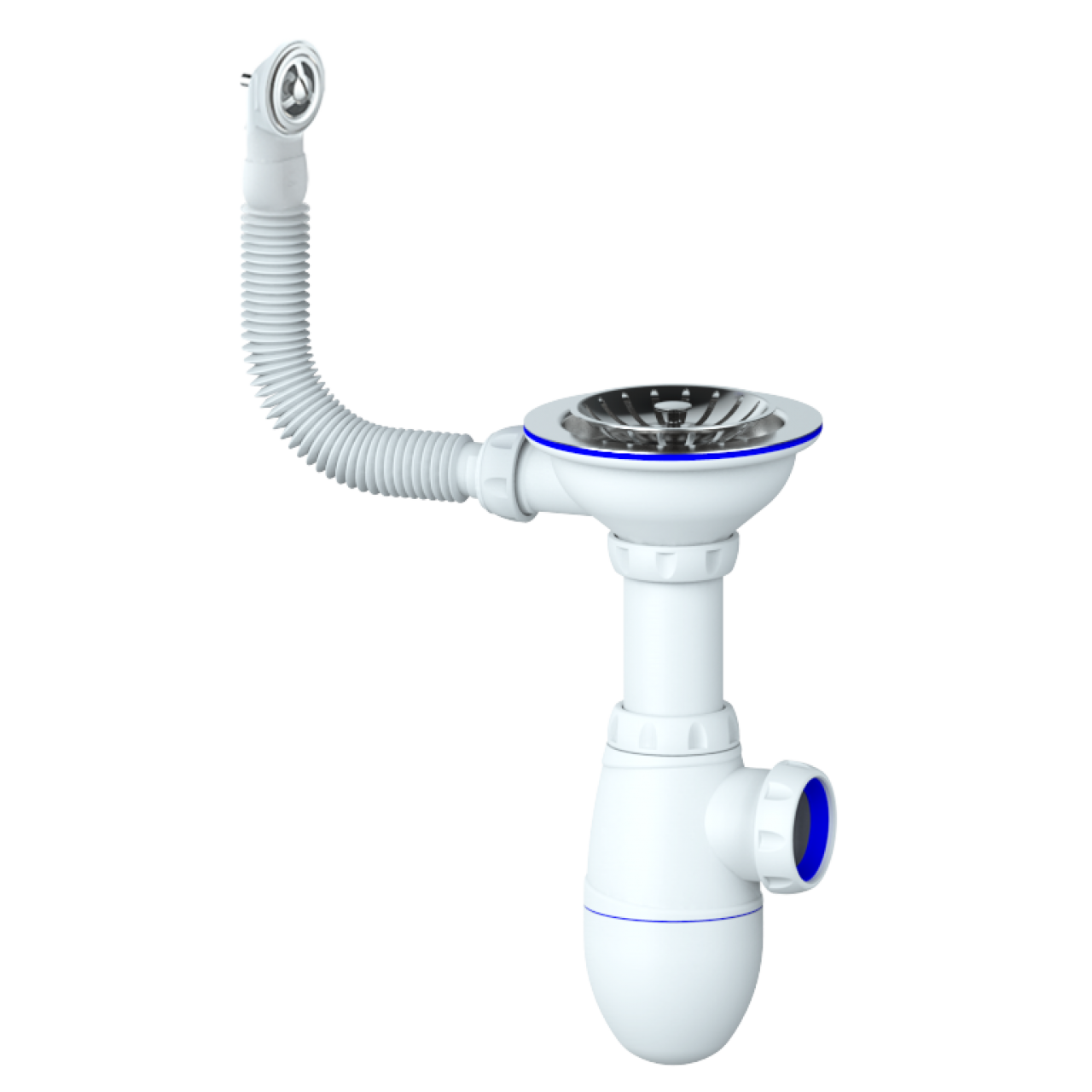 B411P CИФОН ДЛЯ МОЙКИ С ВЫПУСКОМ 3 1/2"(Ø 40)  И КРУГЛЫМ ПЕРЕЛИВОМ, без отвода (уп 35 шт)