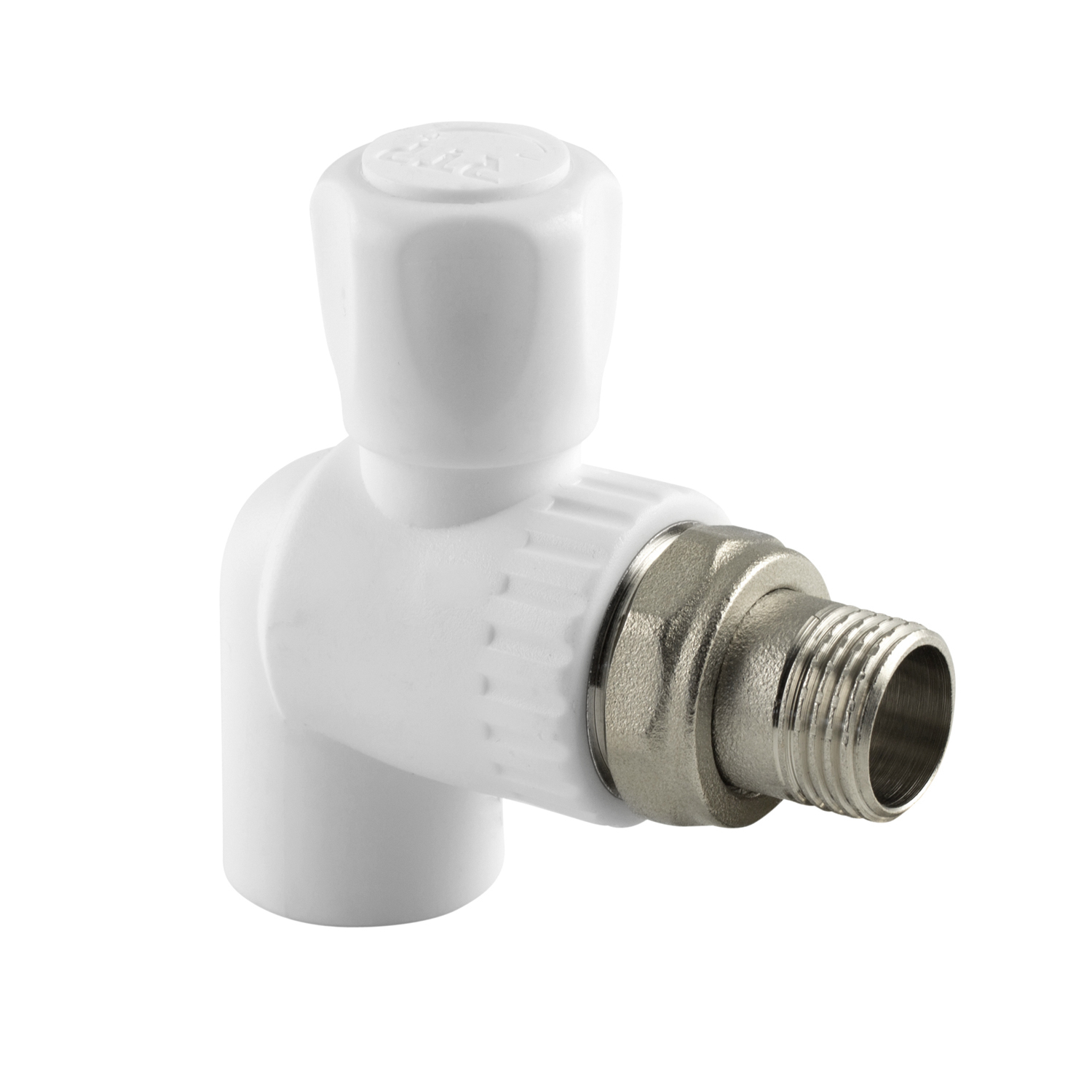Кран шаровой для радиатора угловой PPR 20х1/2,  белый, РТП 27807 (50/1)