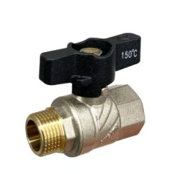 FN01,Кран шар латунный 1/2" (CW617N) полнопроходной ручка бабочка подкл гайка-штуце (БГШ) (уп120/20)