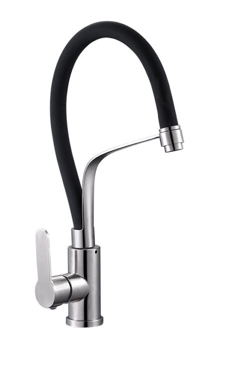 SAP4-D097, см-ль для кух. мойки с гибким изливом в мягком чёрном кожухе, картридж ø35, материал нерж