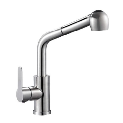 SAP4-E097, смеситель для кухни высокий боковой нержавейка,ø35,с пов. выдвижным круглым изливом 360°