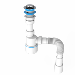 YCC101-0 Сифон для умывальника с механизмом click-cluck, гайка 32 мм, вых гибкая тр 1 1/4"- 40/50 мм