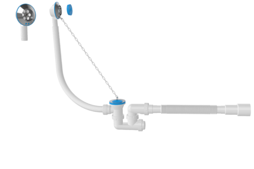 V152-5, Сифон для ванны F- образный, с вып  и переливом 70 мм, с гибкой трубой 40х40/50, выс 120 мм