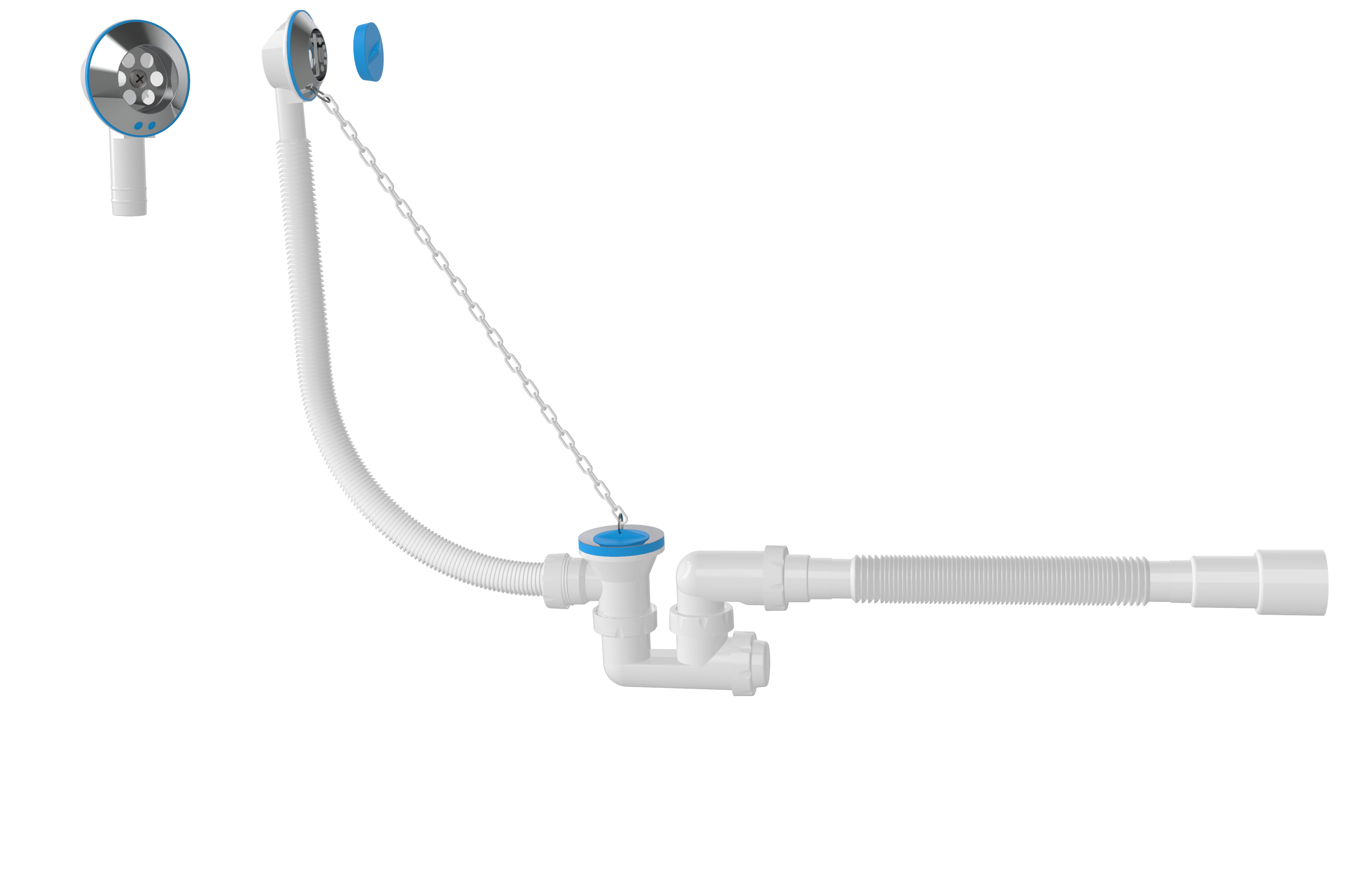 V152-5, Сифон для ванны F- образный, с вып  и переливом 70 мм, с гибкой трубой 40х40/50, выс 120 мм