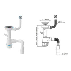 Сифон для мойки M104-6, вып 3 1/2, с отв для СМ, круглый перелив,винт алюминий 45 мм (20)